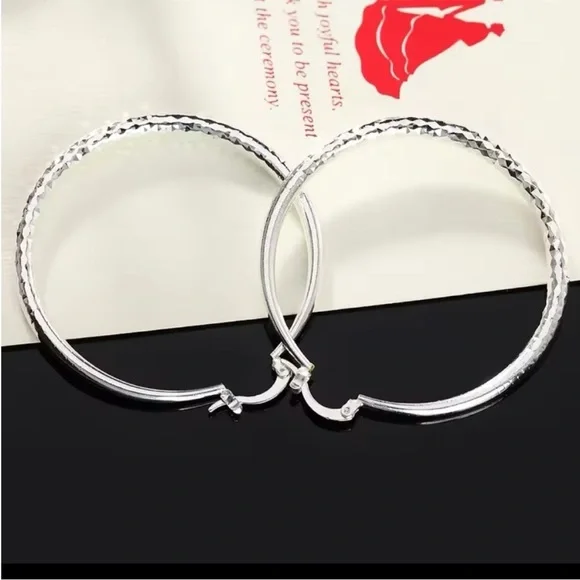 925 Sterling Silver Hoop Earrings New - Picture 3 of 6